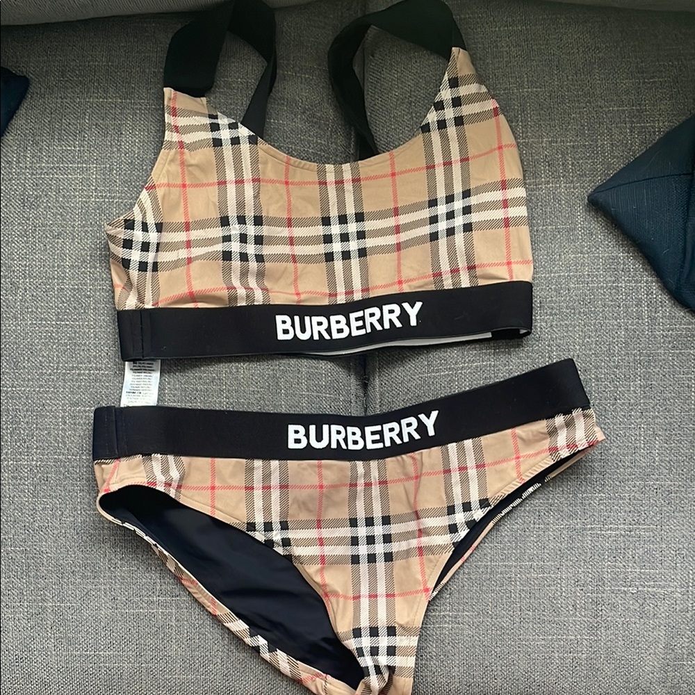 Burberry Beige and Black Plaid Bikini